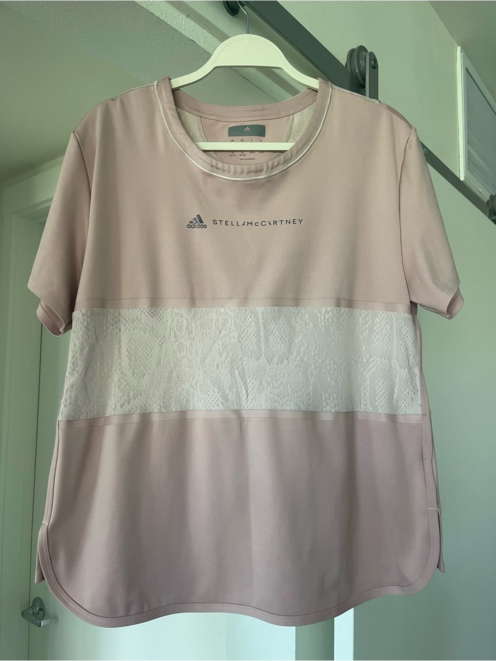 Adidas by Stella McCartney Pale Pink and White Performance Tee